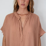 TUNISIA short sleeve caftan in lightweight gauze - noisette