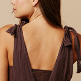 UBUD overall shorts in linen - chocolate