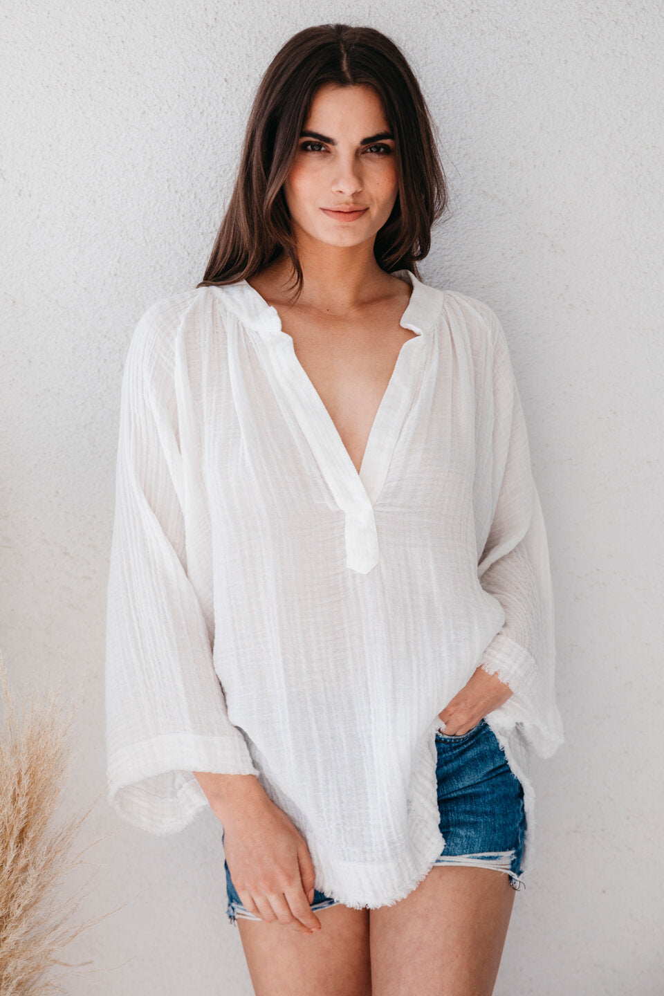 TULUM low back maxi in lightweight gauze - white