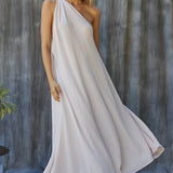 TAORMINA knotted one shoulder maxi in lightweight gauze - white