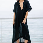 TUNISIA short sleeve caftan in lightweight gauze - black
