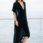TUNISIA short sleeve caftan in lightweight gauze - black