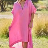 TUNISIA short sleeve caftan in lightweight gauze - peony