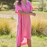 TUNISIA short sleeve caftan in lightweight gauze - peony