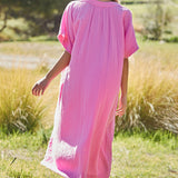 TUNISIA short sleeve caftan in lightweight gauze - peony